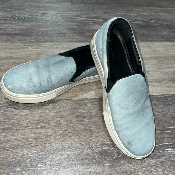 CELINE Light Blue Pony Hair Slip On Sneakers 37.5