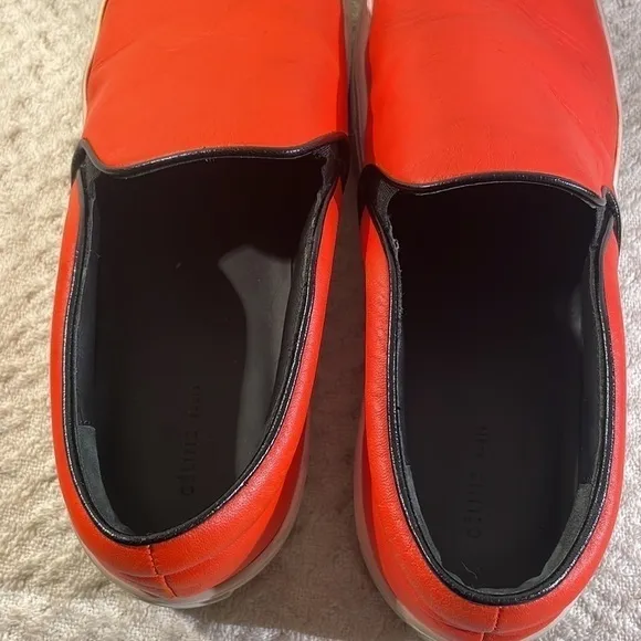 CELINE Slip On Orange Leather Slides Platform Structured Sneakers