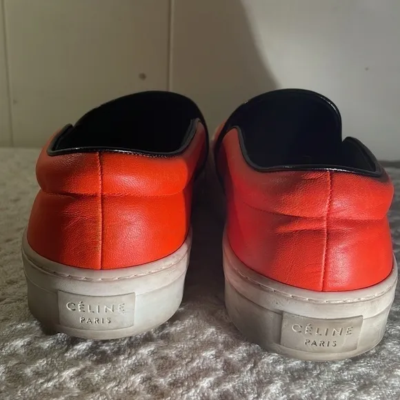 CELINE Slip On Orange Leather Slides Platform Structured Sneakers