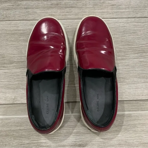 Celine Sneakers Womens EU 36 Slip On Leather Red Burgundy US 6