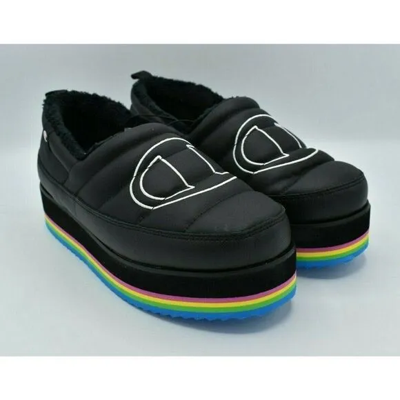 Champion Womens Size 9 Hot Stuff Black Platform Slippers Shoes
