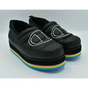 Champion Womens Size 9 Hot Stuff Black Platform Slippers Shoes
