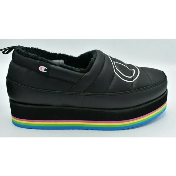 Champion Womens Size 9 Hot Stuff Black Platform Slippers Shoes