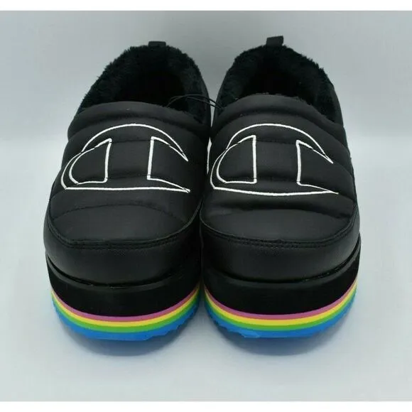 Champion Womens Size 9 Hot Stuff Black Platform Slippers Shoes