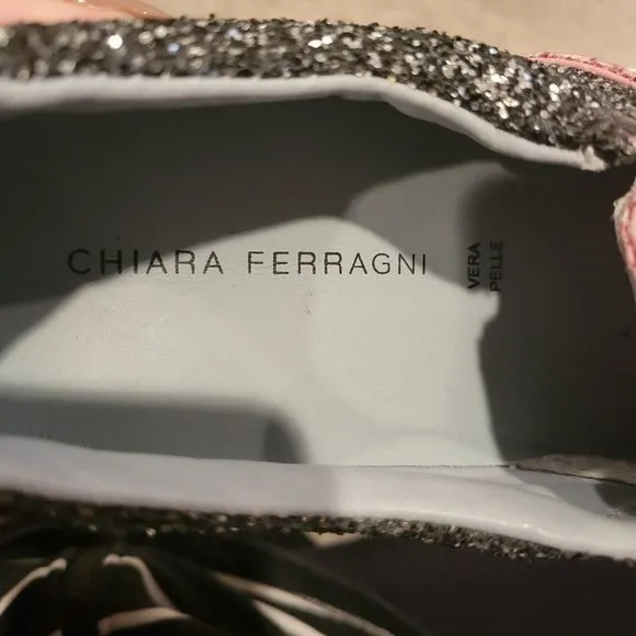 Chiara Ferragni Vera Pelle Glitter Eye Slip On Sneakers Size 37 (6.5)