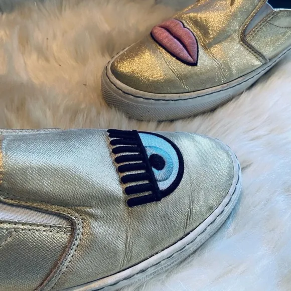 Chiara Ferrangni Golden Eye and Lips 👁 👄 Slip-on Sneakers - EUR 40
