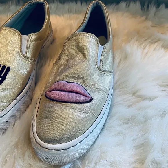 Chiara Ferrangni Golden Eye and Lips 👁 👄 Slip-on Sneakers - EUR 40