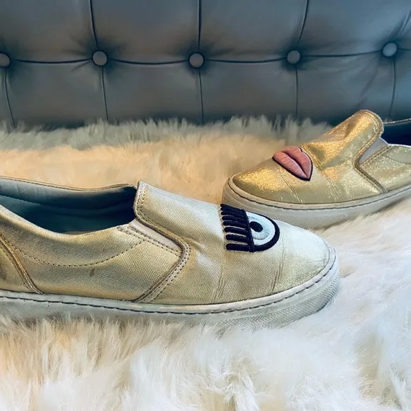 Chiara Ferrangni Golden Eye and Lips 👁 👄 Slip-on Sneakers - EUR 40