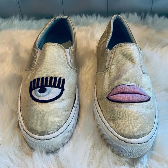 Chiara Ferrangni Golden Eye and Lips 👁 👄 Slip-on Sneakers - EUR 40