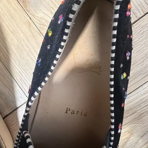 Christian Louboutin Slip On Sneakers Womens 36.5  Suede Multicolor Rhinestones