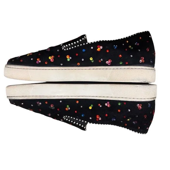 Christian Louboutin Slip On Sneakers Womens 36.5  Suede Multicolor Rhinestones