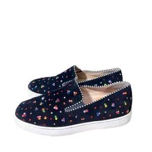 Christian Louboutin Slip On Sneakers Womens 36.5  Suede Multicolor Rhinestones