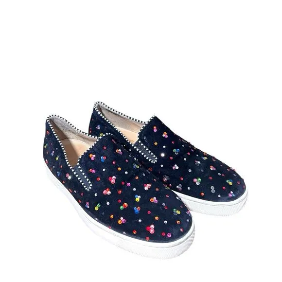 Christian Louboutin Slip On Sneakers Womens 36.5  Suede Multicolor Rhinestones
