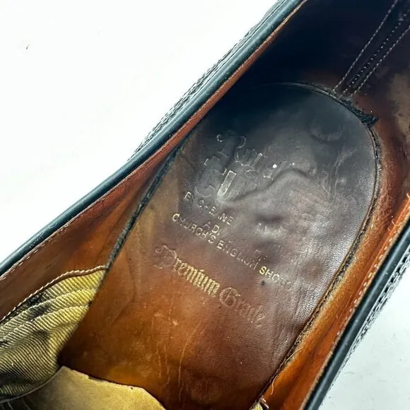Church's English Premium Grade Men Size 8 D Black Leather Wingtip Dress Shoes
