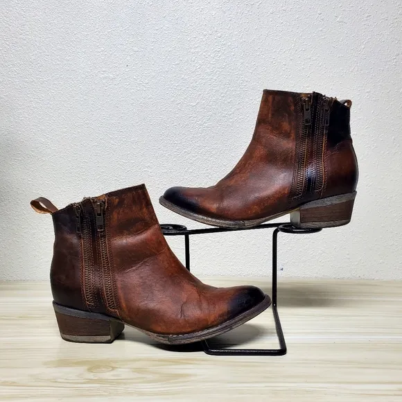 Circle G Burnished Brown Leather Double Zipper Women’s Booties Boots Size 7.5