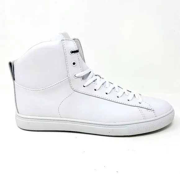 Clae Frazier White Leather Mens Mid Casual Premium Sneakers