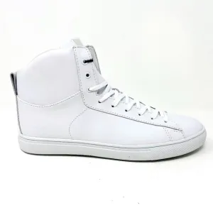 Clae Frazier White Leather Mens Mid Casual Premium Sneakers