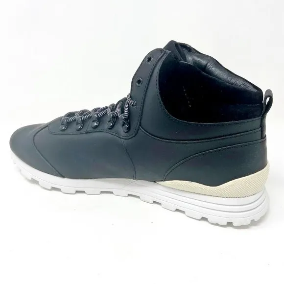 Clae Robinson Black Leather Mens Mid Top Premium Casual Sneakers