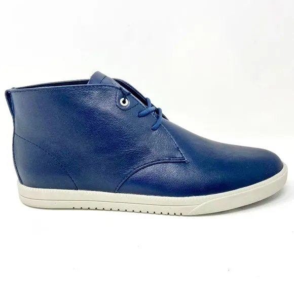 Clae Strayhorn Leather Navy Leather Mens Casual Sneakers