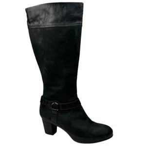 Clark’s Artisan Black Leather Heeled Knee Boots Size 10 Moto-Western Style Vibe