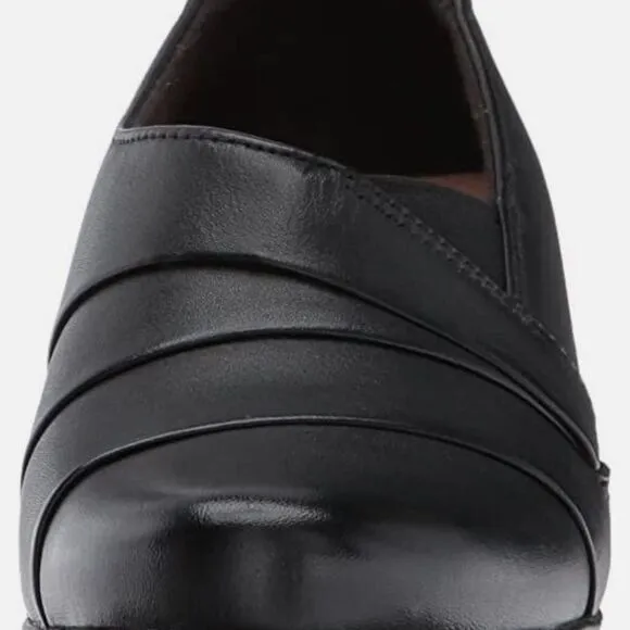 Clarks Emslie Warbler Black Leather Slip On Heeled Shoe -- 9.5M