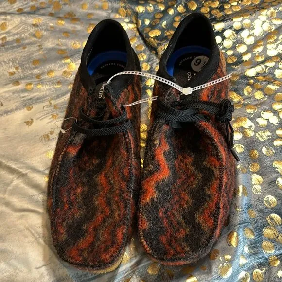 Clarks Men Shacre II Step Moccasin Wool Black Red Aztec wallabee shoes size 9.5