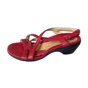 CLARKS Unstructured Leather Strappy Sandals Heel Red 8