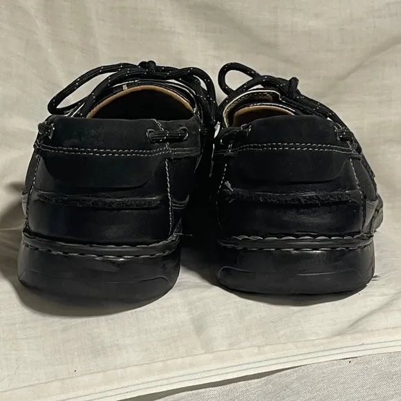 Clarks Waterloo Men 12 Leather Boat Shoe Black Lace Up Comfort Slip On Loafer