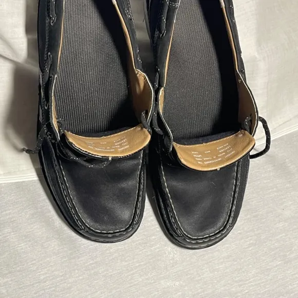 Clarks Waterloo Men 12 Leather Boat Shoe Black Lace Up Comfort Slip On Loafer