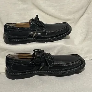 Clarks Waterloo Men 12 Leather Boat Shoe Black Lace Up Comfort Slip On Loafer