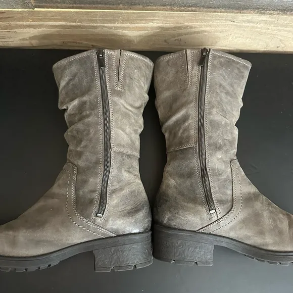 Clarks Women’s Mansi Juniper Midcalf Leather Moto Boots Gray Brown Size 9.5 M
