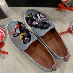 COACH 1941 LEATHER CHERRY GLITTER SILVER PATCHWORK BEADS SLIP-ON SNEAKERS SIZE 8