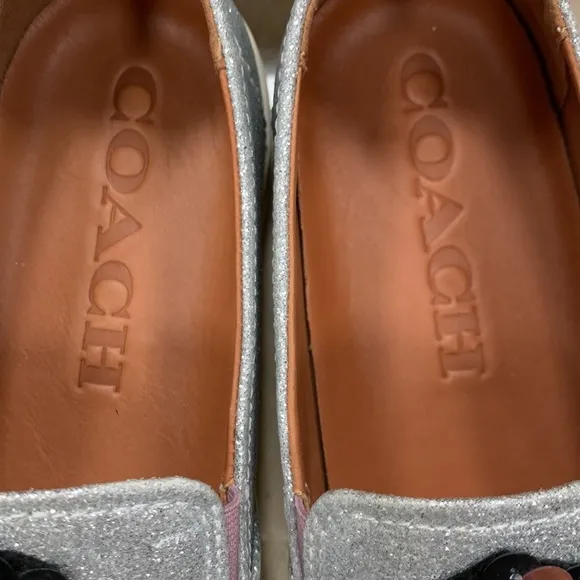 COACH 1941 LEATHER CHERRY GLITTER SILVER PATCHWORK BEADS SLIP-ON SNEAKERS SIZE 8