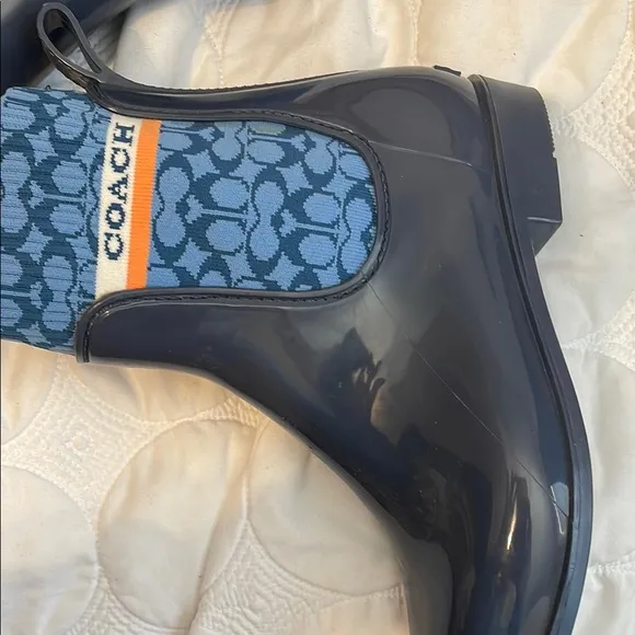 Coach Blue Rain Boots with Logo Detail