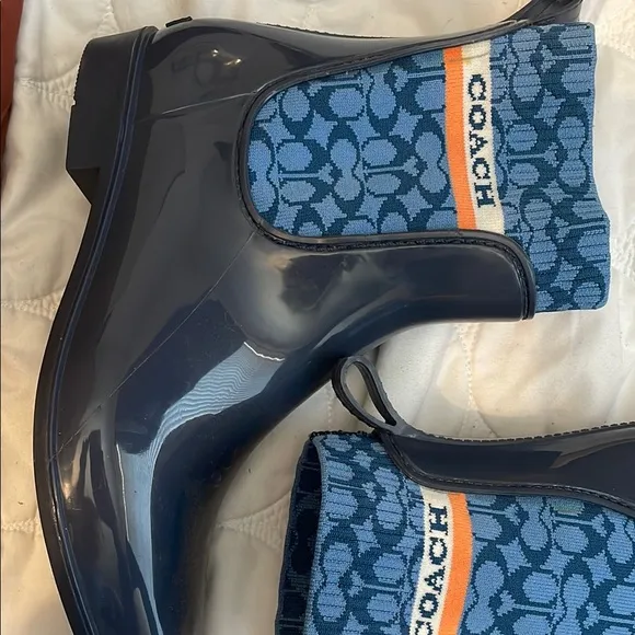 Coach Blue Rain Boots with Logo Detail