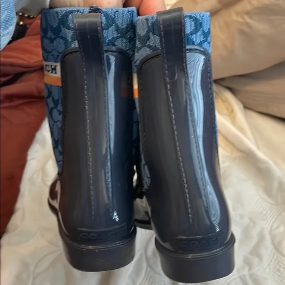 Coach Blue Rain Boots with Logo Detail