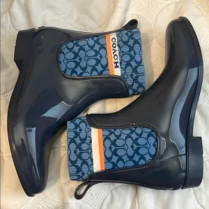 Coach Blue Rain Boots with Logo Detail