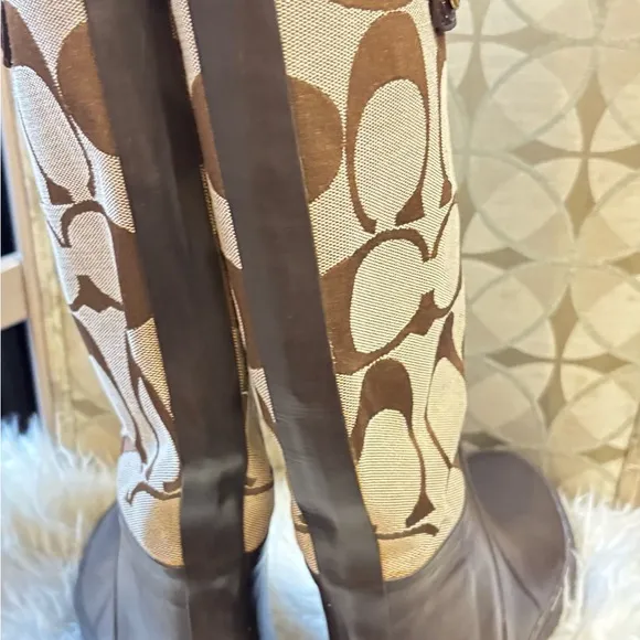 Coach Brown Slip-on Logo &amp; Rubber Rain Boots