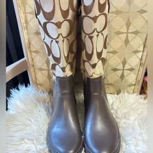 Coach Brown Slip-on Logo &amp; Rubber Rain Boots