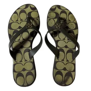 COACH C Signature Black Gold Sandal Slippers 5.5