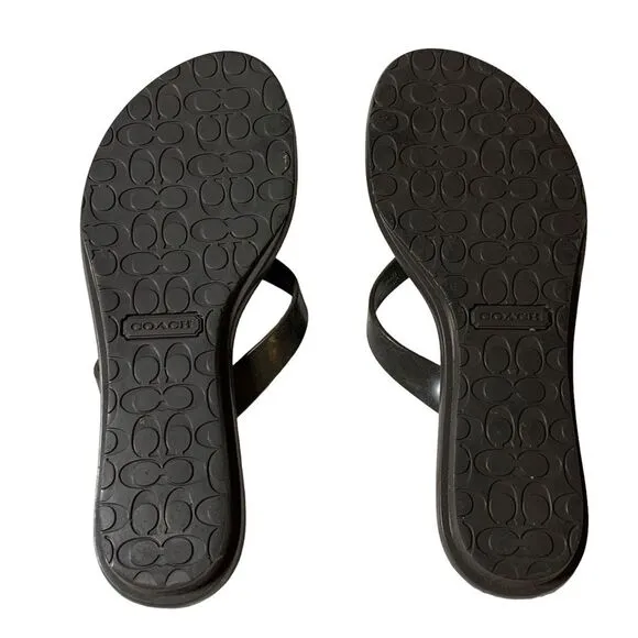 COACH C Signature Black Gold Sandal Slippers 5.5