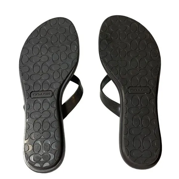 COACH C Signature Black Gold Sandal Slippers 5.5