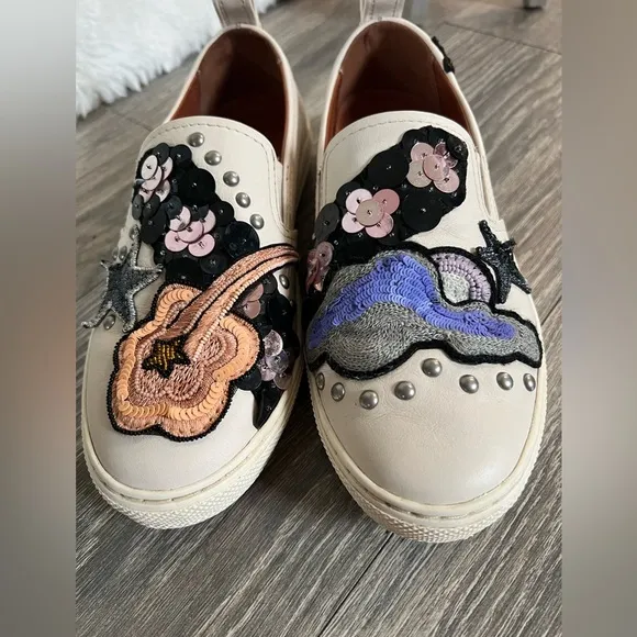 Coach C115 Sneakers With Sequins And Star Patches. Size 5