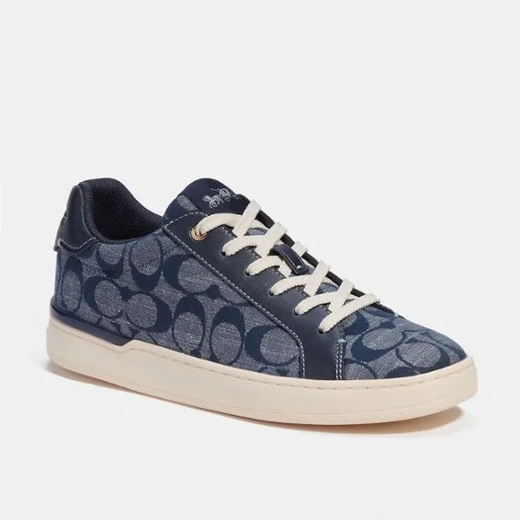 Coach Clip Low Top Sneaker In Signature Chambray sz 7 Midnight Navy.
