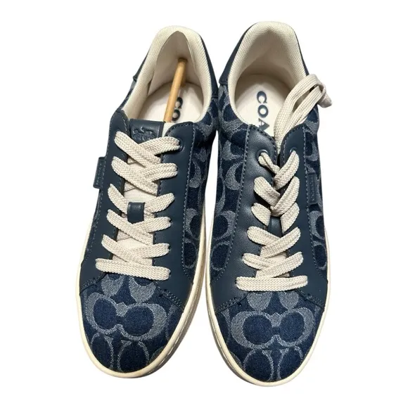 Coach Clip Low Top Sneaker In Signature Chambray sz 7 Midnight Navy.