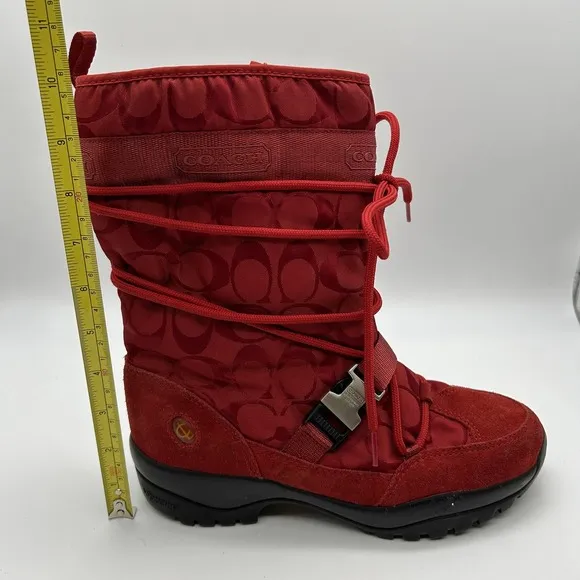 Coach Sela Boots Womens Size 7.5‎ Red Winter Snow Vibram Sole Nylon Suede