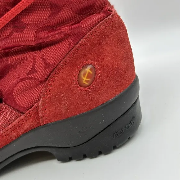 Coach Sela Boots Womens Size 7.5‎ Red Winter Snow Vibram Sole Nylon Suede