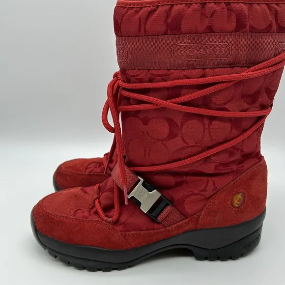Coach Sela Boots Womens Size 7.5‎ Red Winter Snow Vibram Sole Nylon Suede