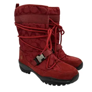 Coach Sela Boots Womens Size 7.5‎ Red Winter Snow Vibram Sole Nylon Suede