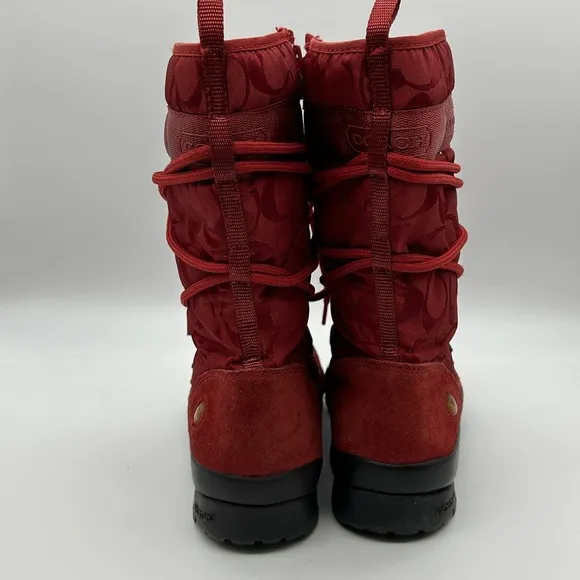 Coach Sela Boots Womens Size 7.5‎ Red Winter Snow Vibram Sole Nylon Suede